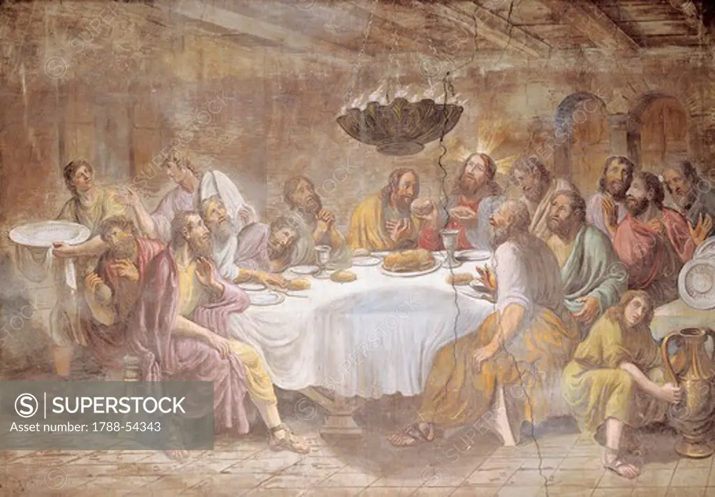 The Last Supper, by Luigi Ademollo (1764-1849), fresco, St John The Baptist's Parish Church, Pomarance, Tuscany. Italy, 19th century.