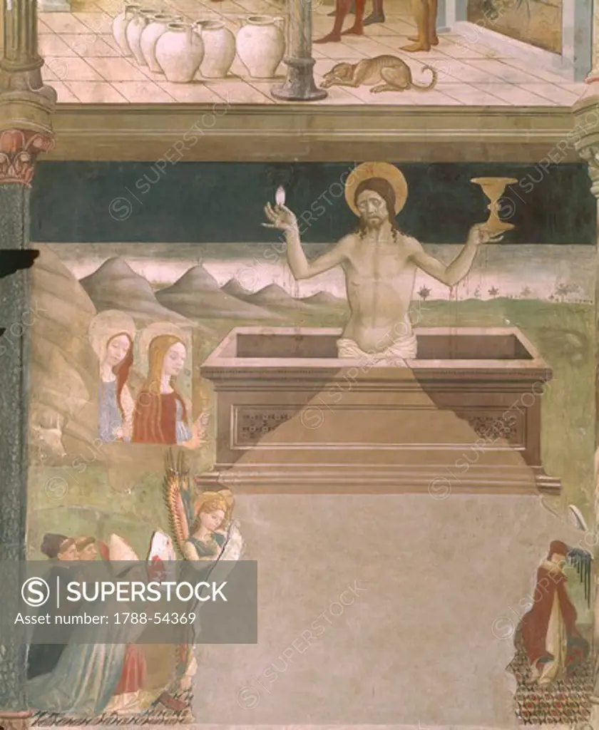 The Resurrection of Jesus Christ, detail from a fresco by Andrea De Litio or Delisio (ca. 1420-1495). Cathedral of Santa Maria Assunta, Atri. Italy, 15th century.