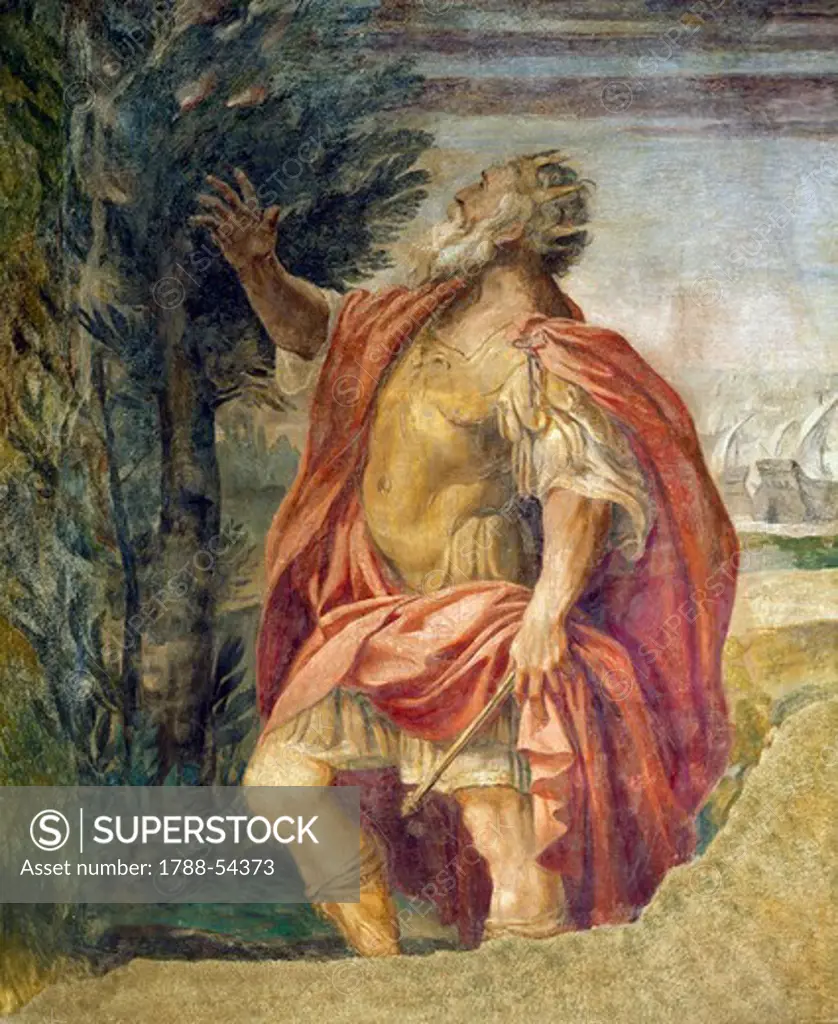 Mythological subject, by Agostino Carracci (1557-1602), fresco, Magnani-Salem Palace, Bologna, Emilia-Romagna. Italy, 16th century.