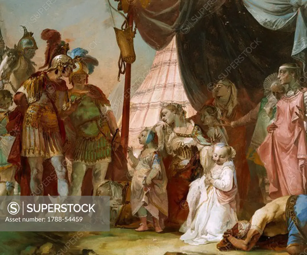 Darius' family in front of Alexander, 1753, by Giovanni Battista Crosato (ca 1697-1758), fresco, 280x235 cm, Ballroom ceiling, Ca' Marcello, Levada di Piombino Dese, Veneto. Italy, 18th century.