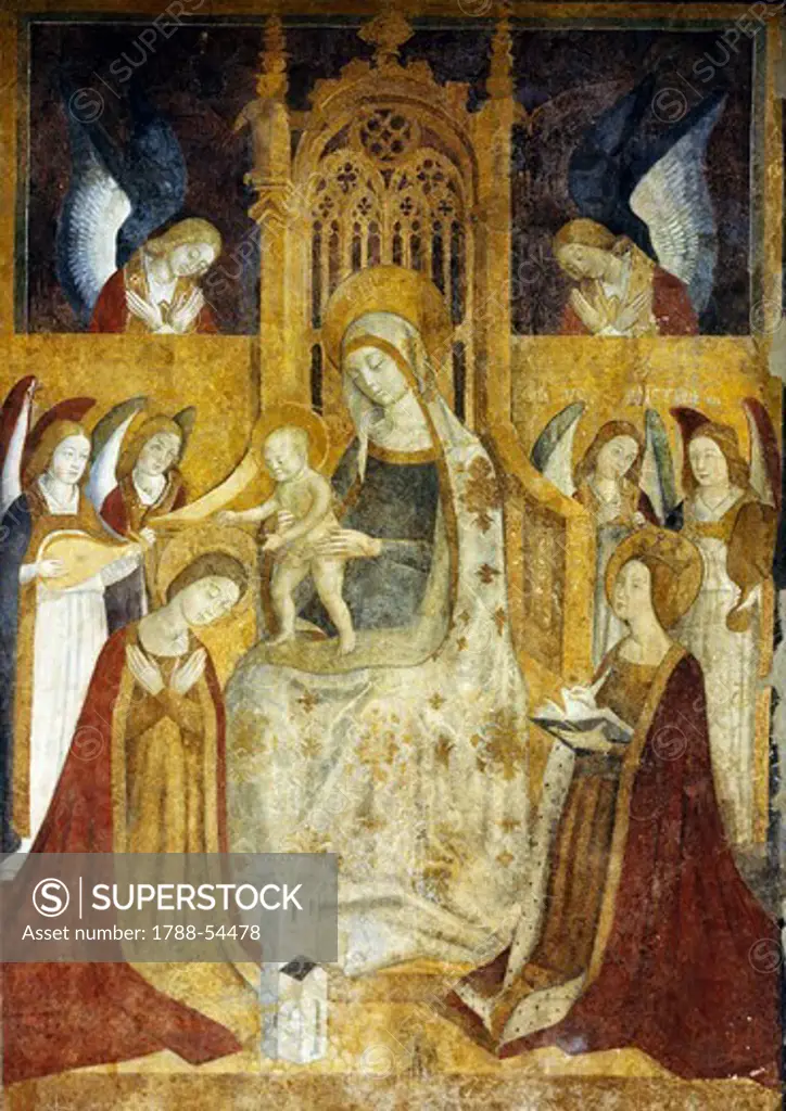 Madonna enthroned with Angels and Saints, fresco by Tommaso De Vigiglia (active 1480-1497), Chapel of the Teutonic Order, Palermo, Sicily. Italy, 15th century.
