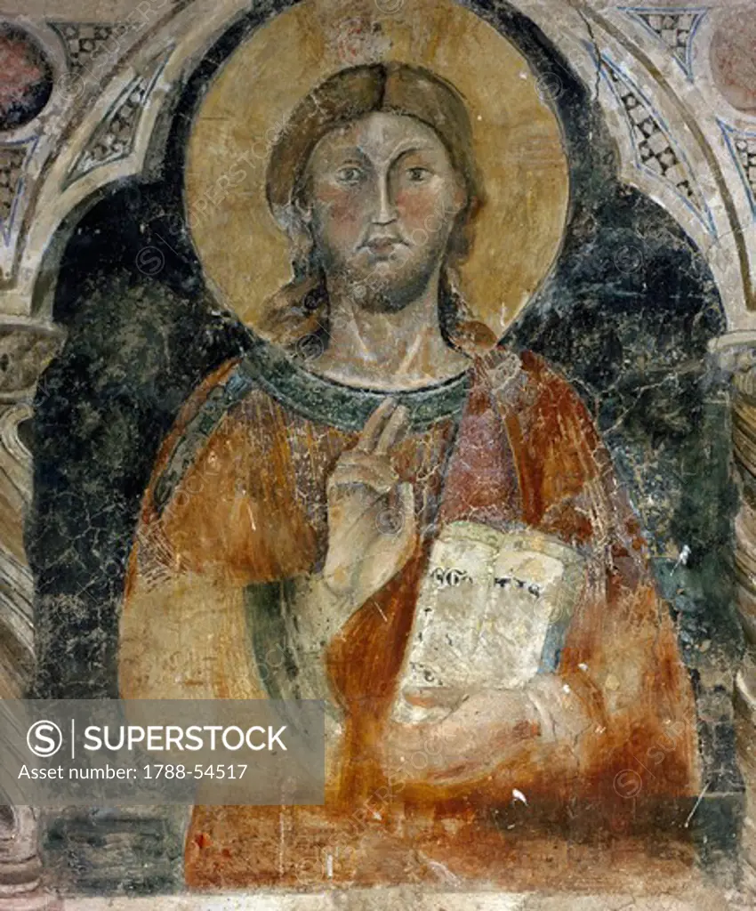 Figure of Male, fresco of the facade of the Monastery of St Scholastica, Subiaco, Italy.