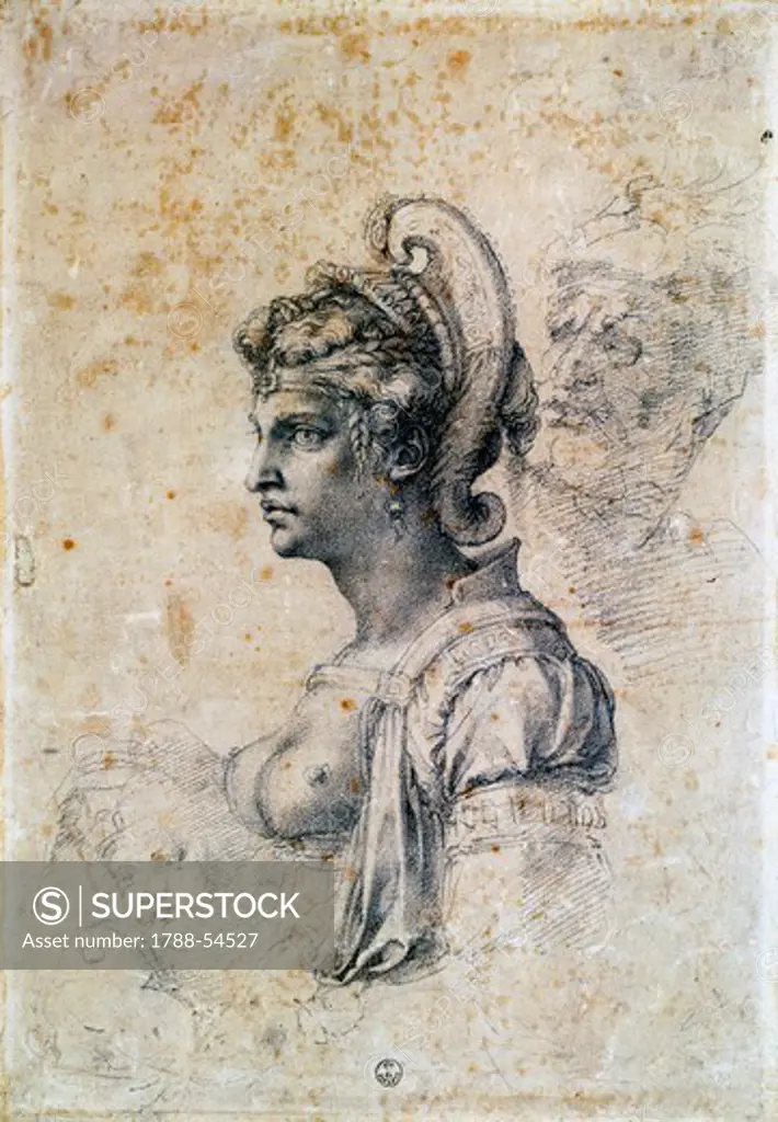 Zenobia, 1533, by Michelangelo (1475-1564), study.