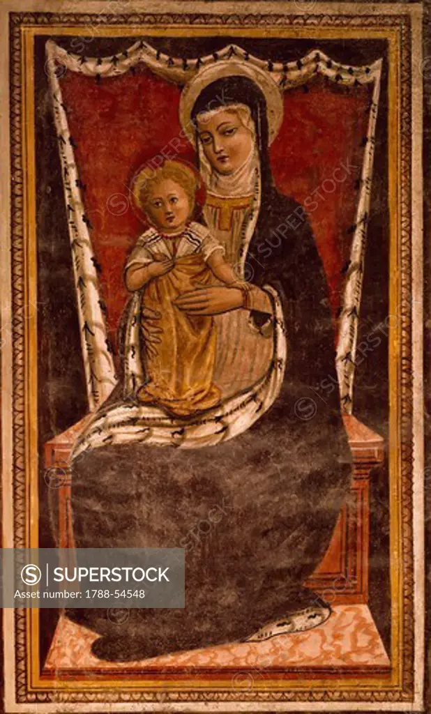 Madonna with Child, by Francesco Lola, fresco, San Petronio (St Petronius) Basilica, Bologna, Emilia-Romagna. Italy, 15th century.