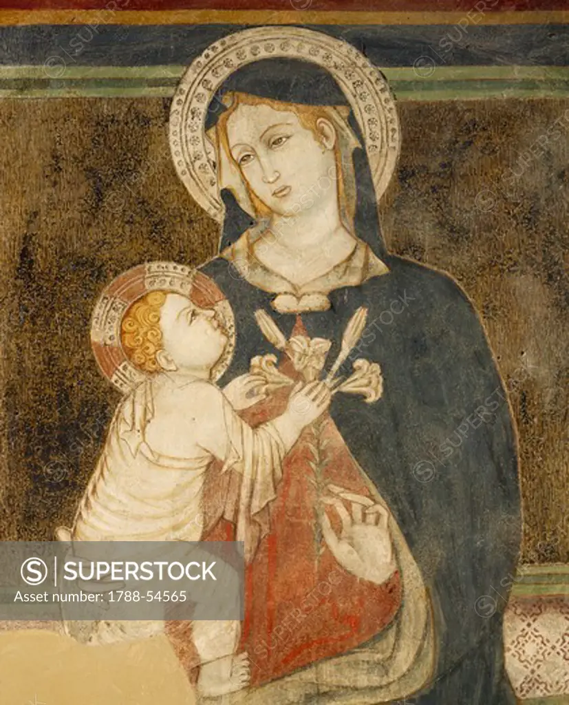 Madonna and Child, Umbrian school, fresco, Basilica of St Dominic, Perugia, Umbria. Italy, 14th century.