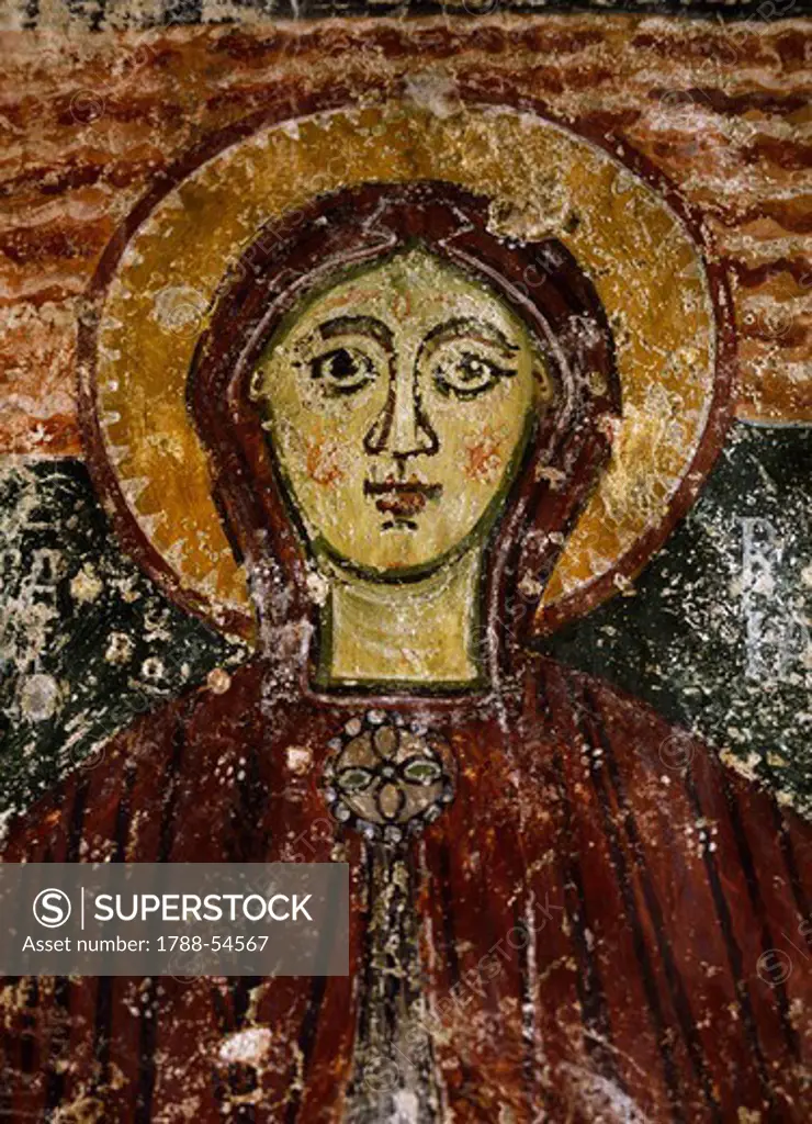 Figure of Female Saint, Grotto of the Saints, Calvi Vecchia, Calvi Risorta, Campania. Italy, 12th century.