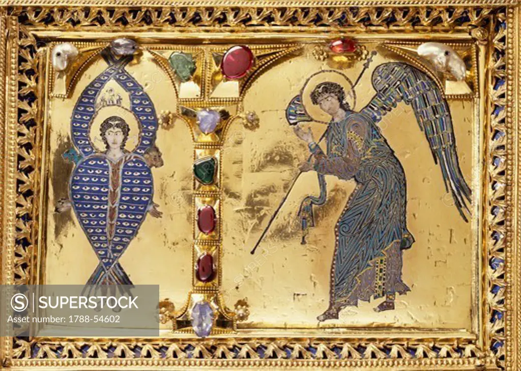 Pala d'Oro (Golden Pall) altarpiece, St Mark's Basilica, Venice. Goldsmith art, Italy, 12th-14th century. Detail.