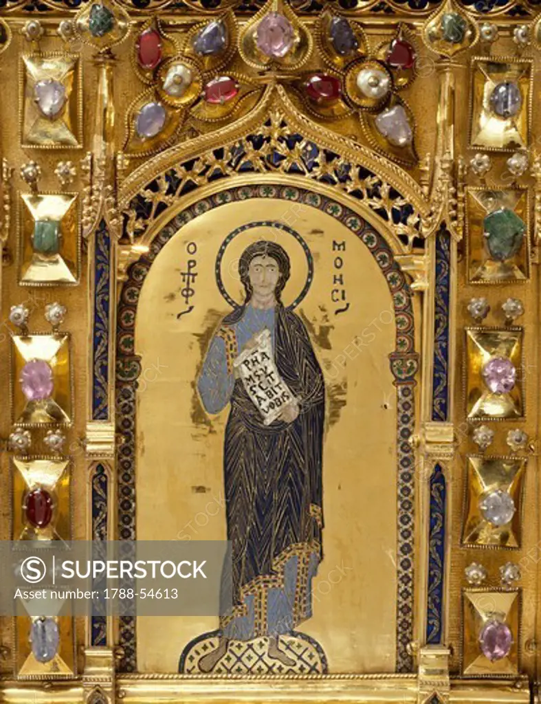 Pala d'Oro (Golden Pall) altarpiece, St Mark's Basilica, Venice. Goldsmith art, Italy, 12th-14th century. Detail.