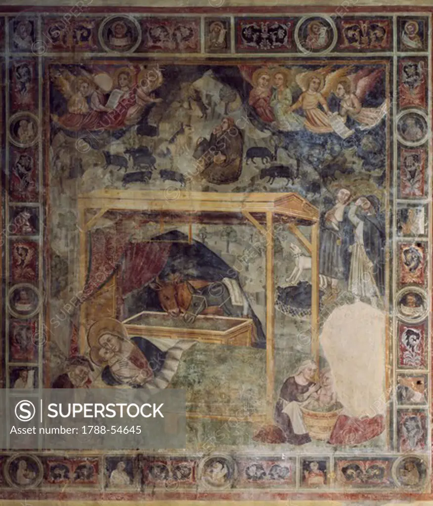 The Holy Crib, 15th century fresco in the Church of St Francis, Amatrice. Italy, 15th century.