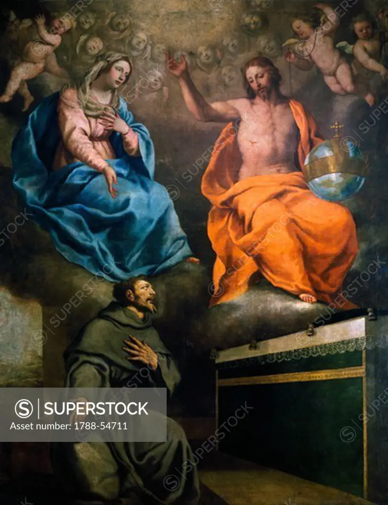 The miracle of the Porziuncola, 1633, painting on canvas by Cesare Fracanzano (1605-1651), Church of Sant'Antonio dei Padri, Barletta, Apulia, Italy, 17th century.