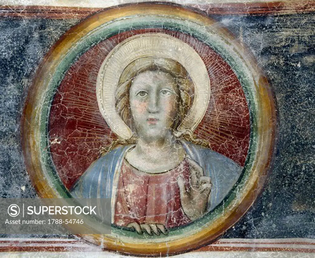 Figure of Christ, detail from a fresco in the Chapel of Our Lady of Loreto in the St Peter's Church, Fondi, Lazio. Italy, 15th century.