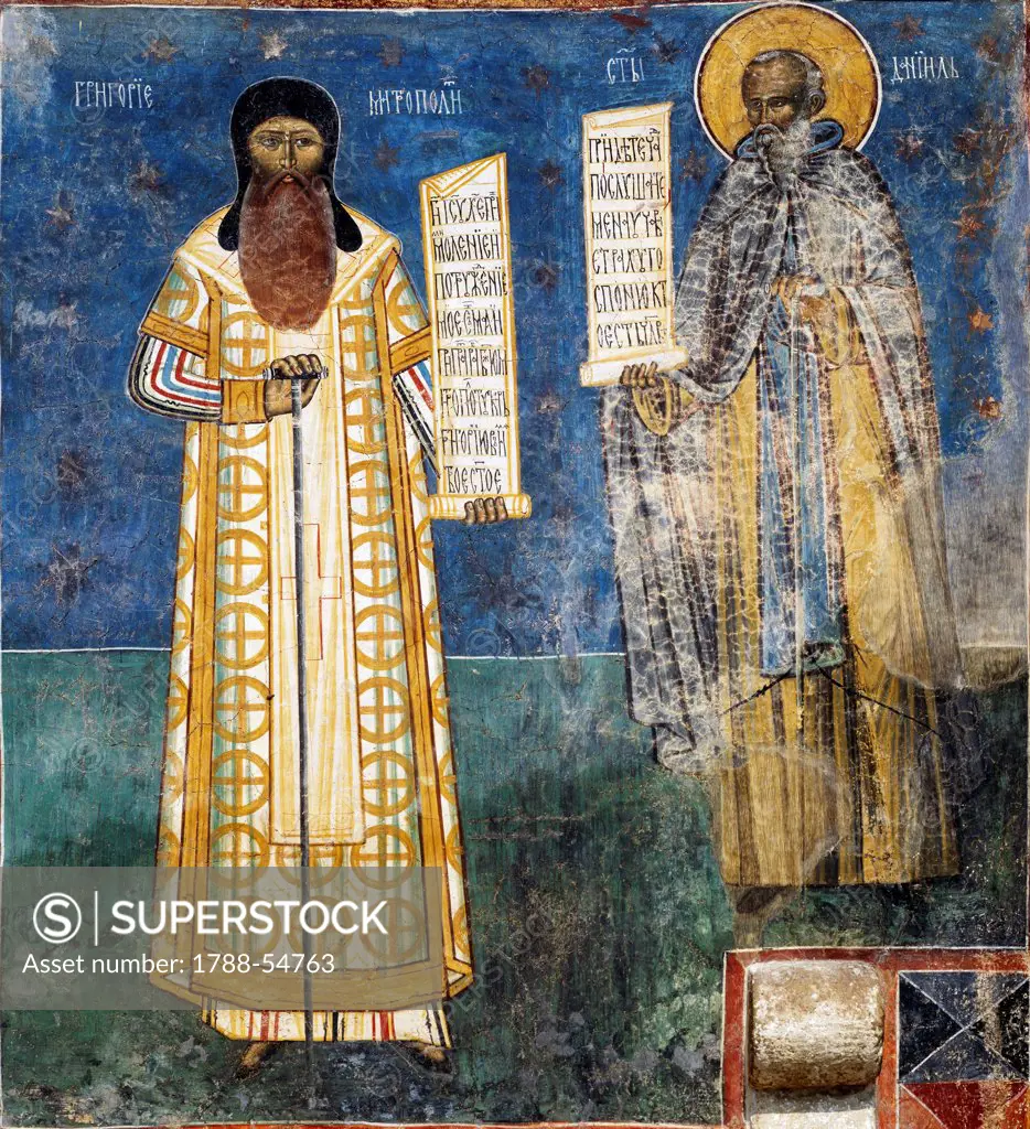 The Donors Stephen the Great and the Voivode of Moldavia, detail from a 1547 fresco, preserved at Voronet monastery (UNESCO World Heritage List, 1993). Romania, 16th century.