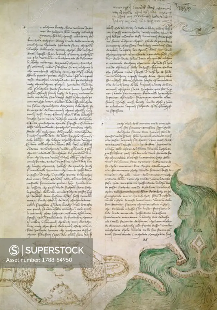 Plan and garden design, Codex Ashburnham 361, by Leonardo da Vinci (1452-1519), folio 25 recto.