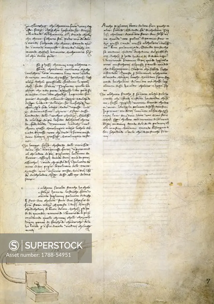 Hydraulic studies, from Codex Ashburnham 361, by Leonardo da Vinci (1452-1519), folio 27 recto.