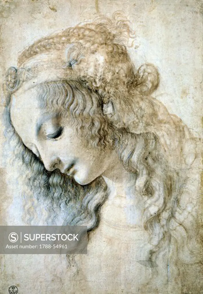 Female head, by Leonardo da Vinci (1452-1519), drawing 428E recto.