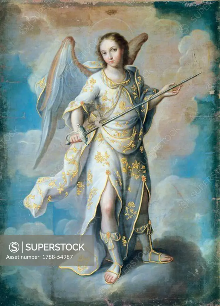 St Michael the Archangel, 18th century Mexican school, detail, the Church of Santo Domingo, historic center of Oaxaca (UNESCO World Heritage Site, 1987). Mexico.
