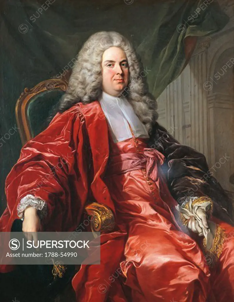 Portrait of Michel Etienne Turgot (1690-1751) patron of Parisian merchants, from 1729 to 1740, painted by Lantheuil Michel Van Loo (1707-1771) preserved within, Chateau de Lantheuil, France.