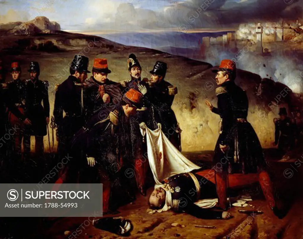 General Dansemont's death, during the Constantine siege in 1837, before Lieutenant Mac Mahon, Algerian war episode. Painting preserved within, Chateau de Sully, France.