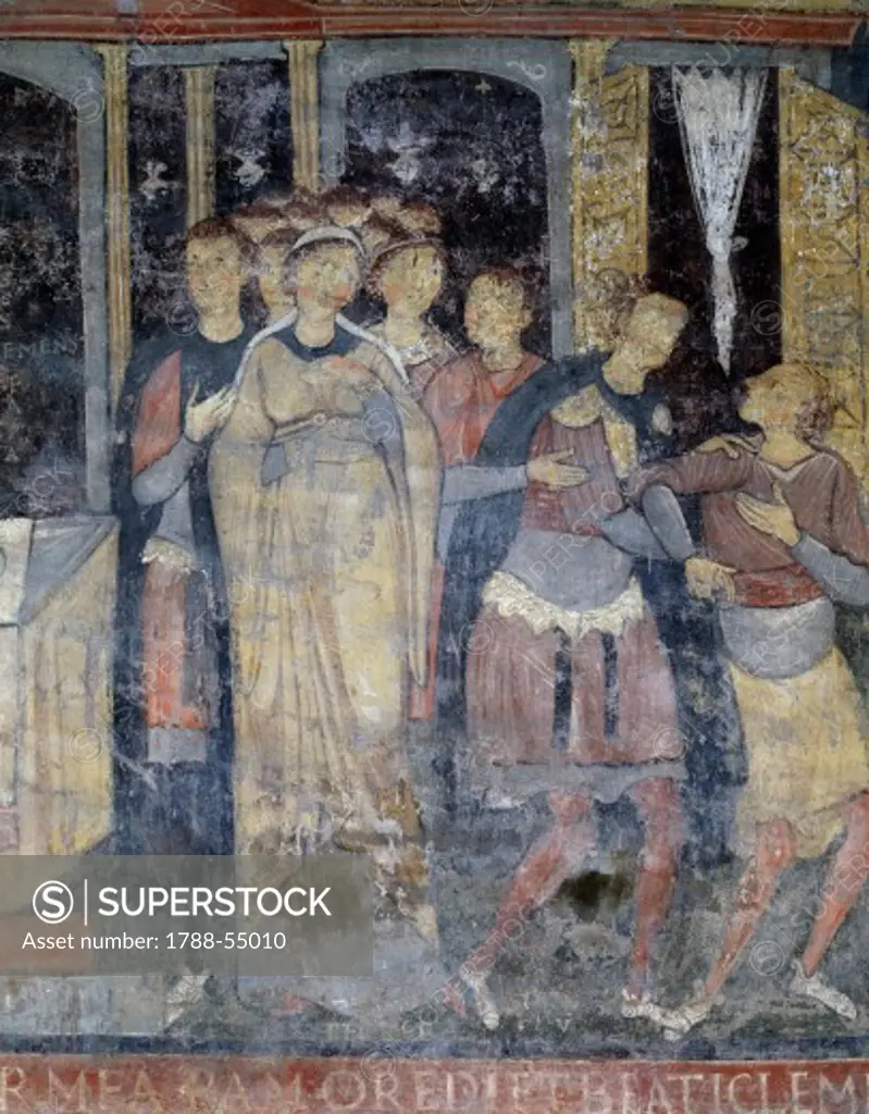 Detail of the Stories of St Clement, fresco in the lower church, Basilica of St Clement, Rome. Italy, 12th century.