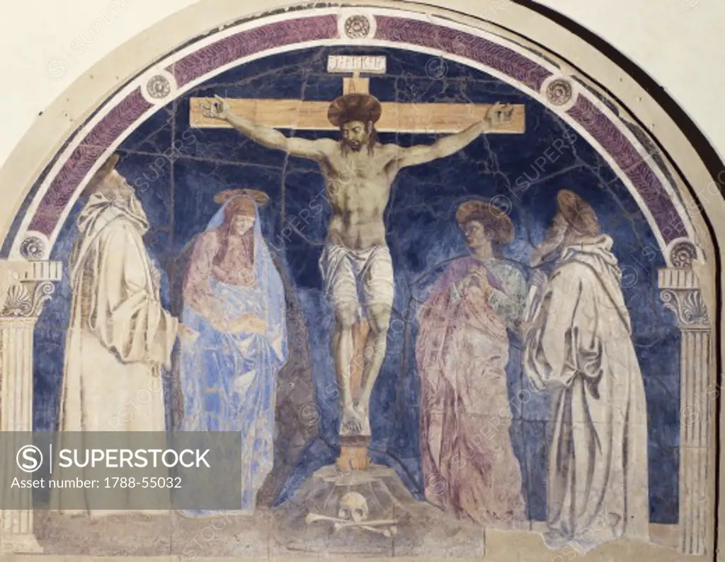 Crucifixion, fresco by Andrea del Castagno (1421-1457). Museum of the Convent of Santa Apollonia (Cenacolo di Sant'Apollonia), Florence. Italy, 15th century.