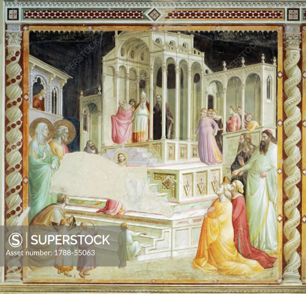 Presentation of Mary in the Temple, detail from Stories of the Virgin, fresco by Taddeo Gaddi (ca 1300-1366), 1328-1338. Bandini Baroncelli Chapel, Basilica of Santa Croce, Florence. Italy, 14th century.