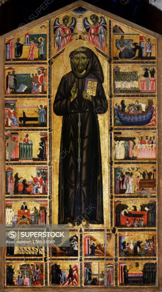 St Francis, altarpiece by an unknown 13th century Florentine artist, Bardi Chapel, Basilica of Santa Croce, Florence. Italy, 13th century.