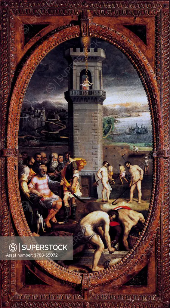 Danae, 1572, by Bartolomeo Traballesi (ca 1540-1585). Studiolo of Francesco I, Palazzo Vecchio, Florence. Italy, 16th century.