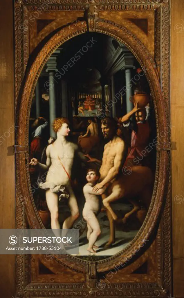 Panel representing the foundry, by Domenico Buti (active in 16th century). Studiolo (small study) of Francesco I, Palazzo Vecchio, Florence. Italy, 16th century.