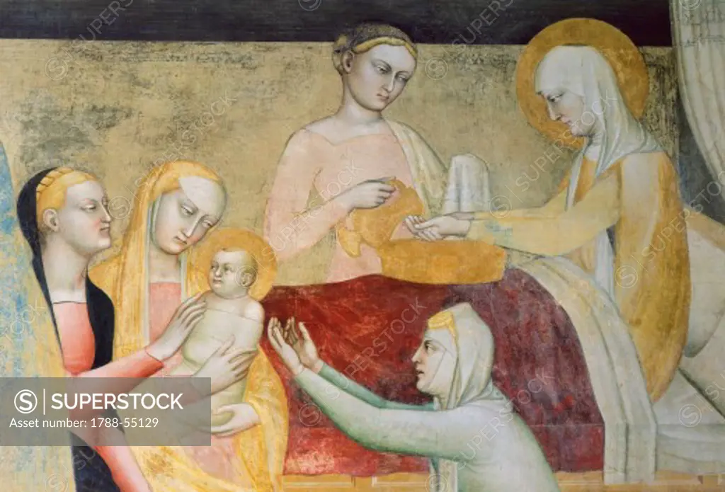 Birth of Mary, fresco by Giovanni da Milano (active from 1346 to 1369), detail. Rinuccini Chapel, Santa Croce, Florence. Italy, 14th century.
