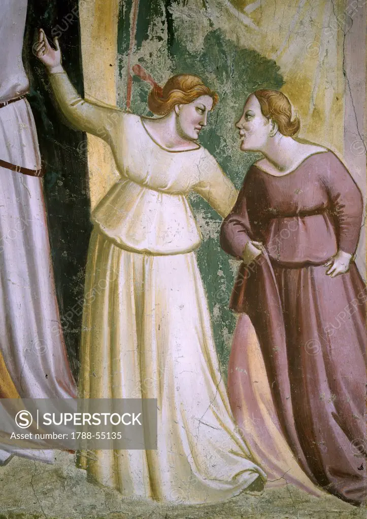 Figures of ladies, detail from Stories of the Virgin: Marriage of the Virgin, fresco by Taddeo Gaddi (ca 1300-1366), 1328-1338. Bandini Baroncelli Chapel, Basilica of Santa Croce, Florence. Italy, 14th century.
