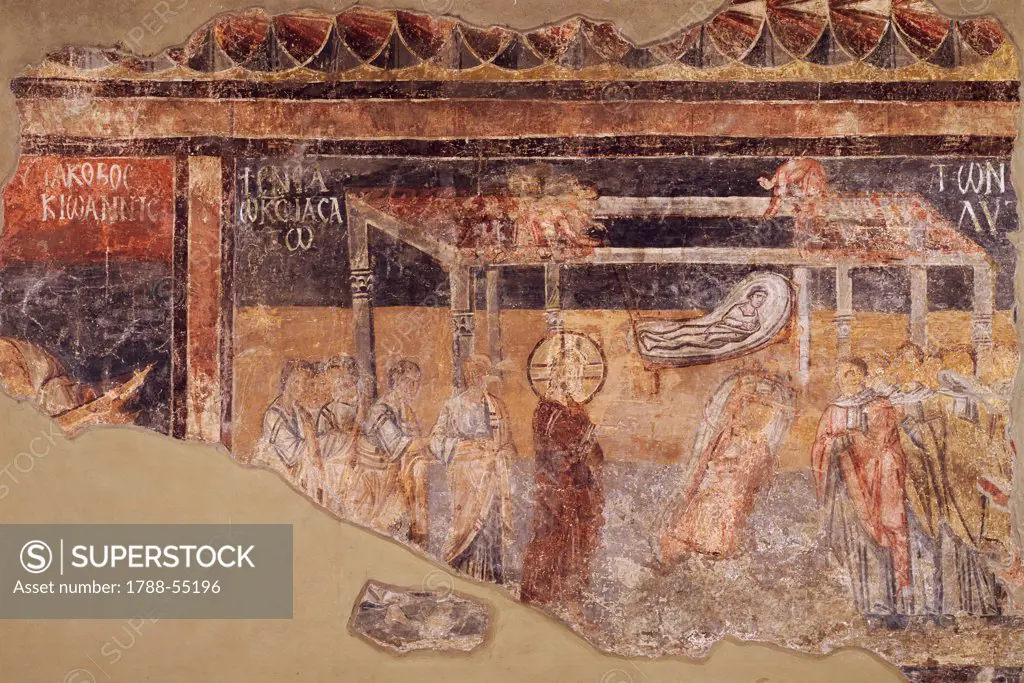 Healing of the paralytic, fresco, Basilica of San Saba, Rome. Italy, 8th-9th century.