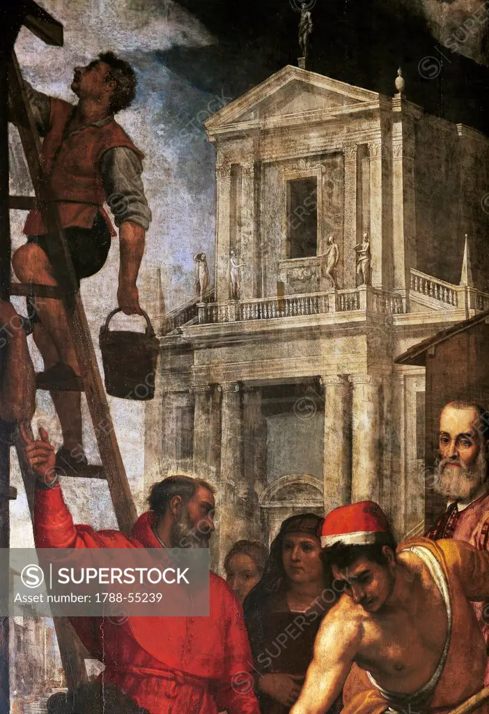 The construction of the church, 1599, fresco by Domenico Crespi known as Passignano (1558-1638), St John of the Florentines Church, Rome. Italy, 16th century.