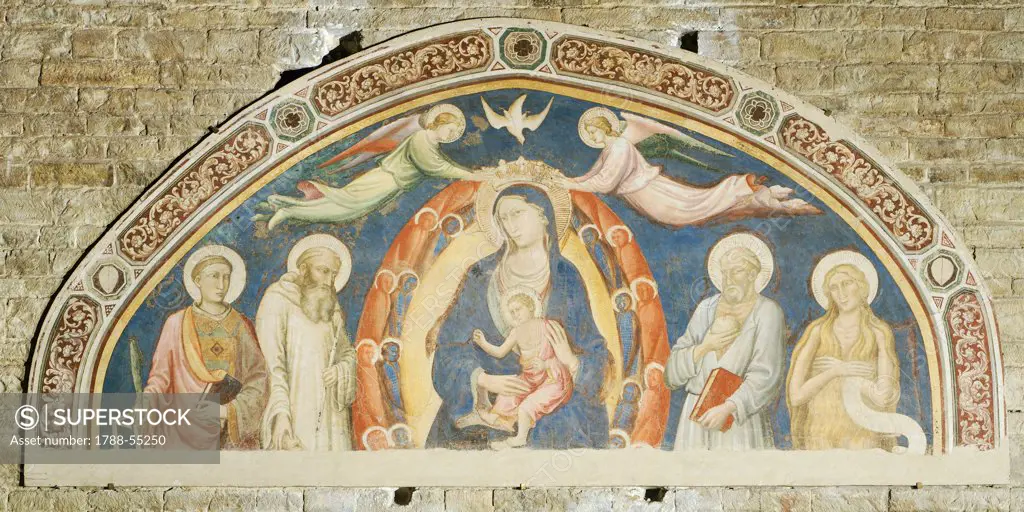 Madonna and Child with Saints, by Andrea di Cione known as l'Orcagna (ca 1315-1368). San Miniato al Monte (St Minias on the Mountain Basilica), Florence. Italy, 14th century.