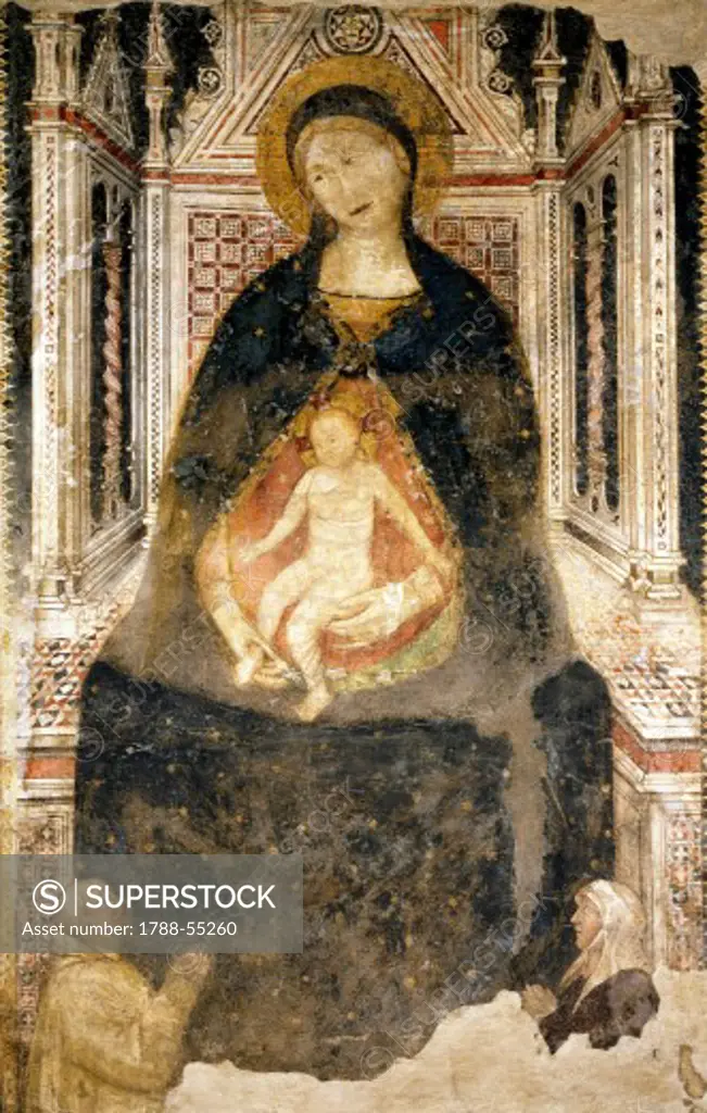 Madonna and Child, fresco by Simone Corbetta, Church of Saint Charles Borromeo , Milan. Italy, 14th century.