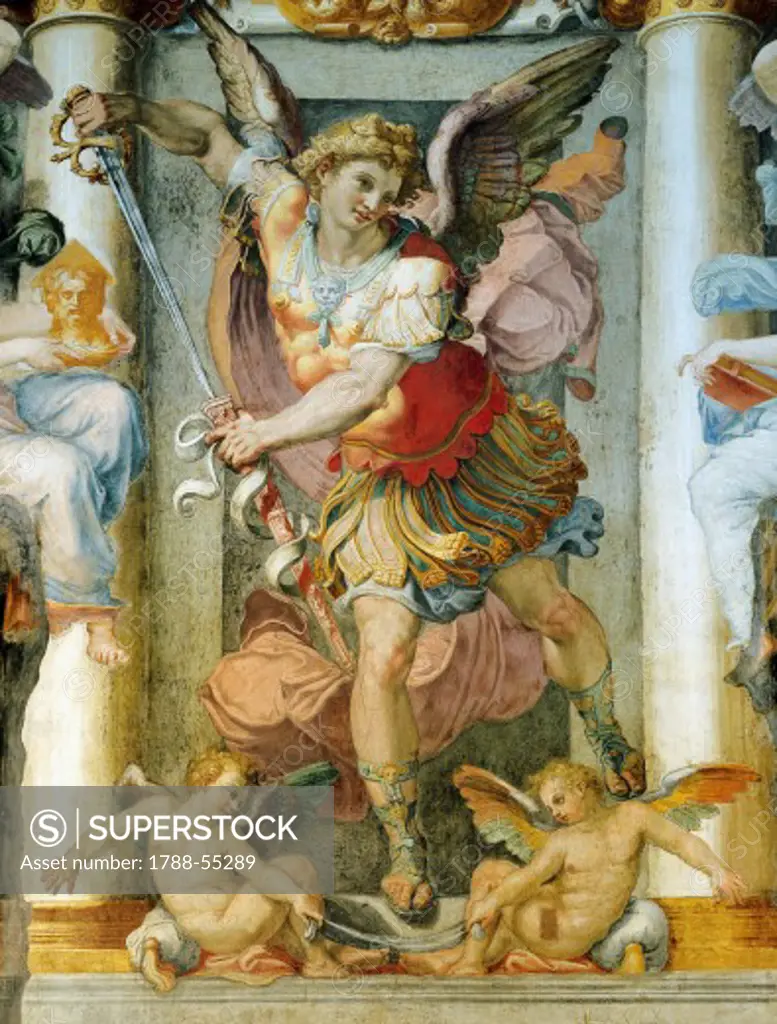 St Michael, detail from the frescoes by Piero di Giovanni Bonaccorsi, known as Perin del Vaga (1501-1547), Pauline Hall, Castel Sant'Angelo (Hadrian's Mausoleum), Rome. Italy, 16th century.
