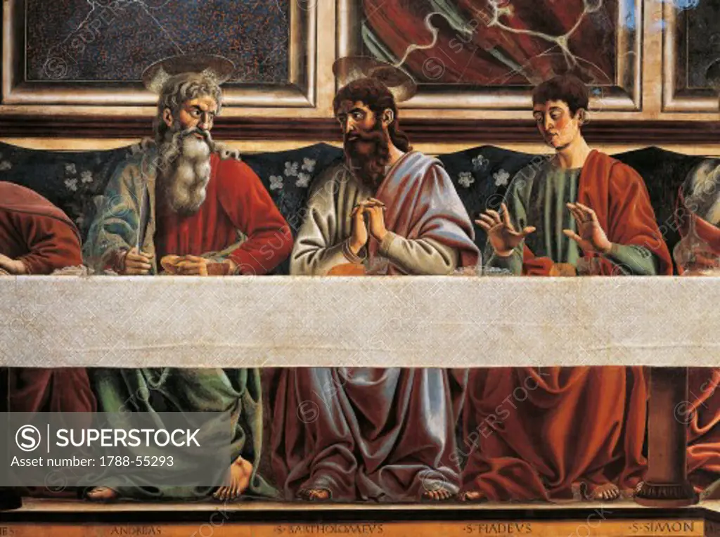 Detail from the Last Supper, fresco, by Andrea del Castagno (1421-1457), 1450, in the refectory, Convent of Sant'Apollonia, Florence. Italy, 15th century.