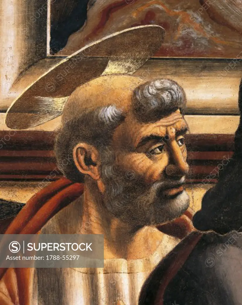 Peter's face, detail from the Last Supper fresco, by Andrea del Castagno (1421-1457), 1450, in the refectory, Convent of Sant'Apollonia, Florence. Italy, 15th century.