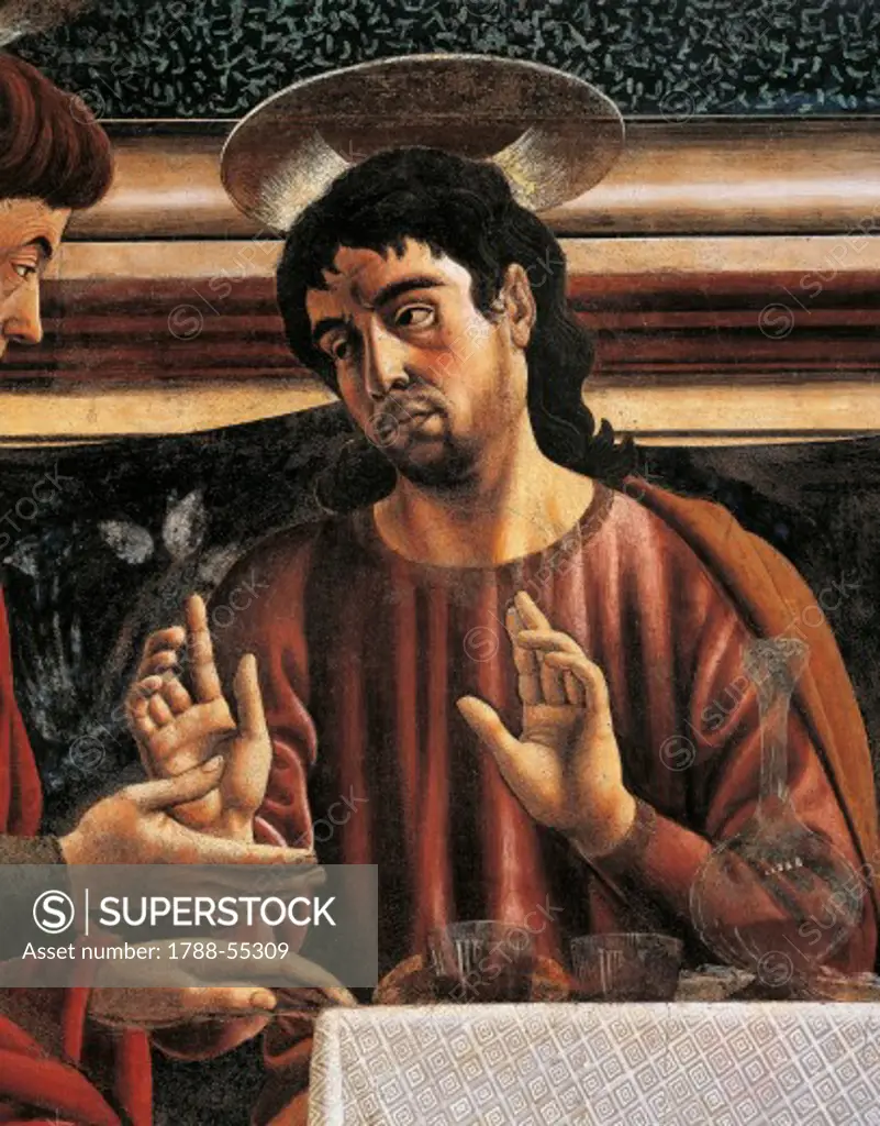 The apostle Philip, detail from the Last Supper fresco, by Andrea del Castagno (1421-1457), 1450, in the refectory, Convent of St Apollonia, Florence. Italy, 15th century.