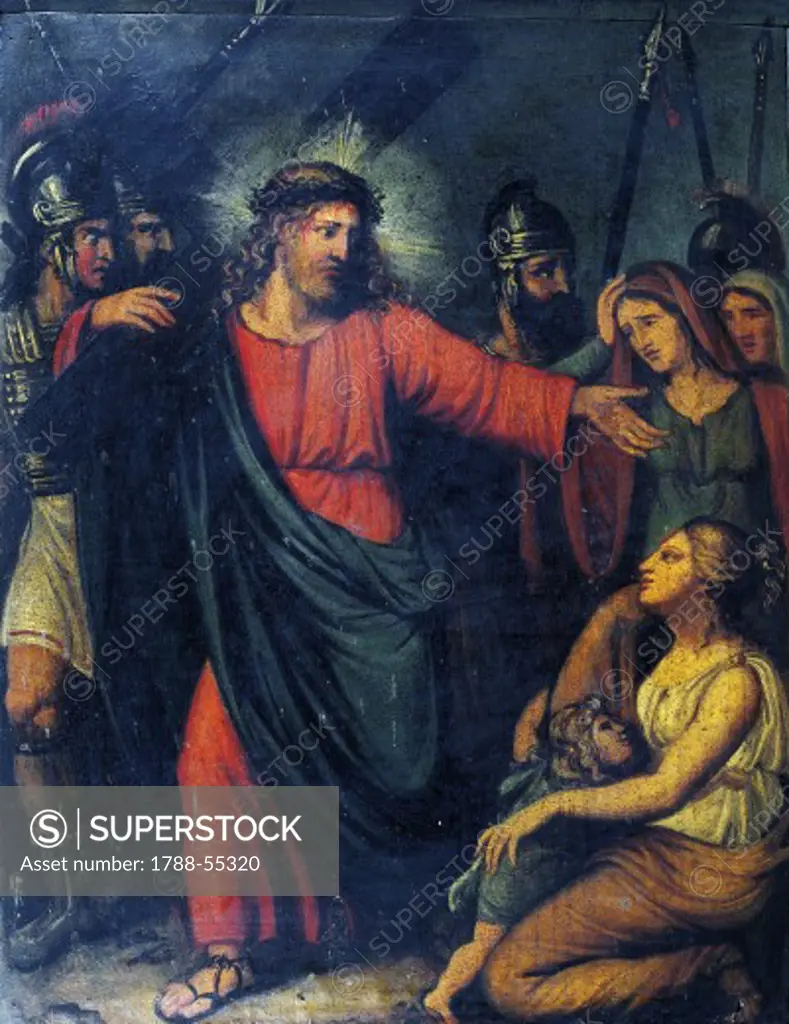 Jesus comforting the pious women of Jerusalem, by LG Boschi, Basilica of Sant'Andrea delle Fratte (Basilica of St Andrew of the Woods), Rome. Italy, century.