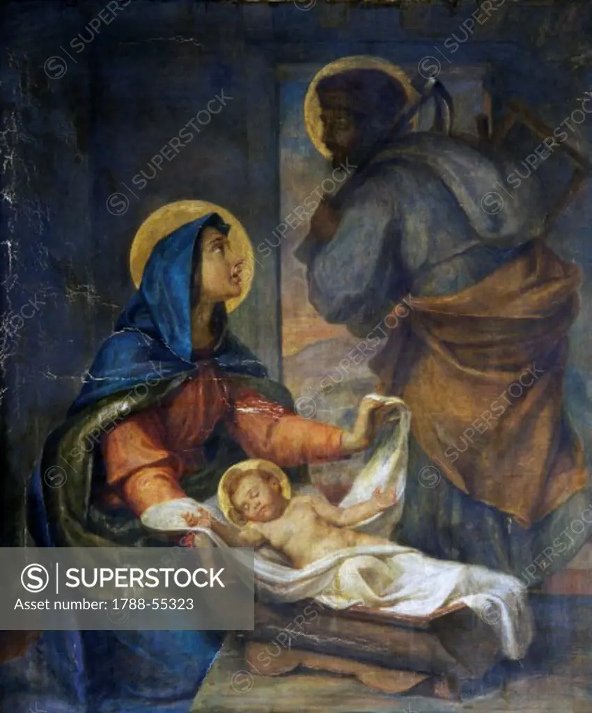 The Holy Family, The Marriage of the Virgin, by Giuseppe Capparon (ca 1800-1879), oil on canvas, Basilica of Sant'Andrea delle Fratte (Basilica of St Andrew of the Woods), Rome. Italy, 17th century.