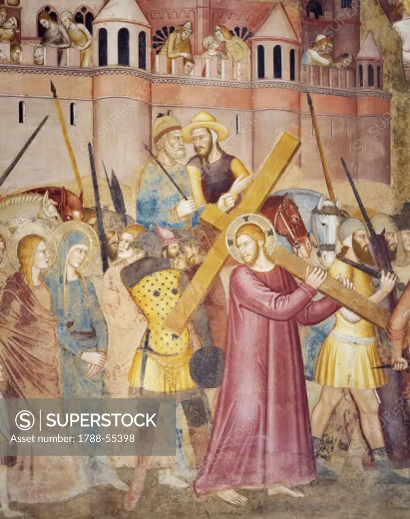 Christ Carrying the Cross, detail from Passion and Resurrection of Christ, fresco by Andrea Di Bonaiuto (active from 1343 to 1377), 1365-1367. Spanish Chapel, Church of Santa Maria Novella, Florence. Italy, 14th century.