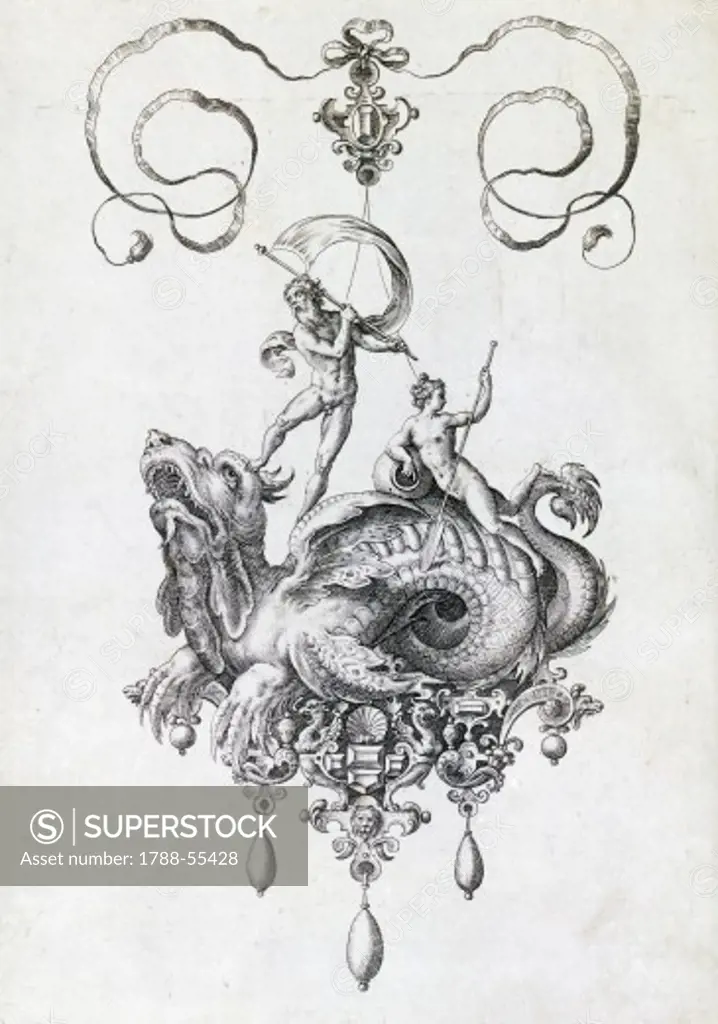 Preparatory drawing for a pendant made by Flemish engraver Hans Collaert (between 1525 and 1530-1580).