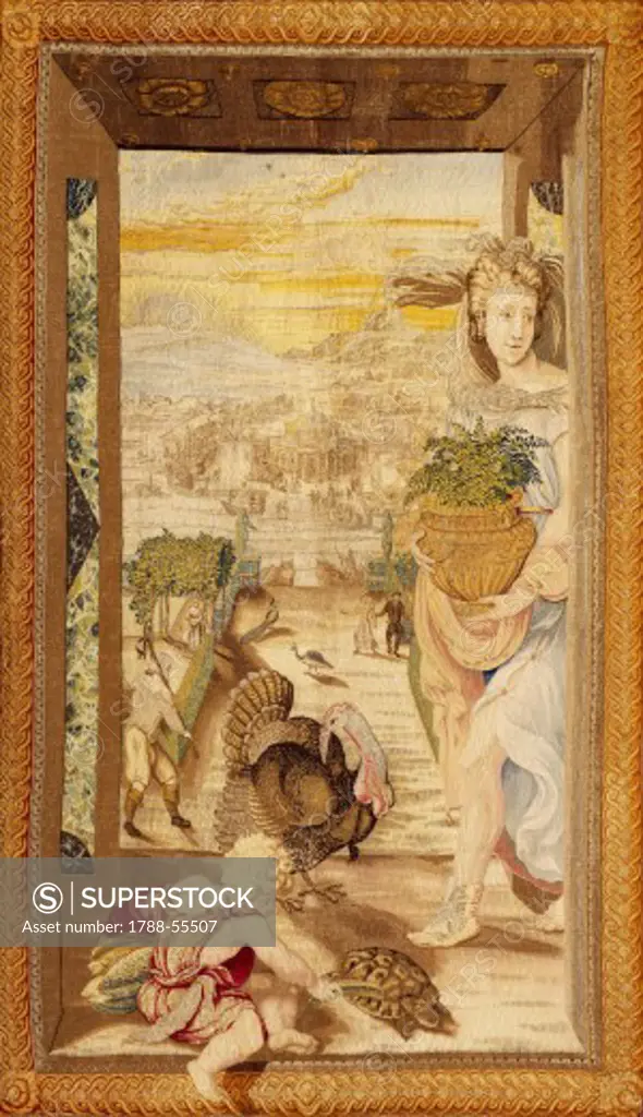 Spring, 1553, tapestry by Jan Rost from a cartoon by Bronzino, made in the tapestry works of Cosimo I de' Medici's Court. Italy, 16th century.
