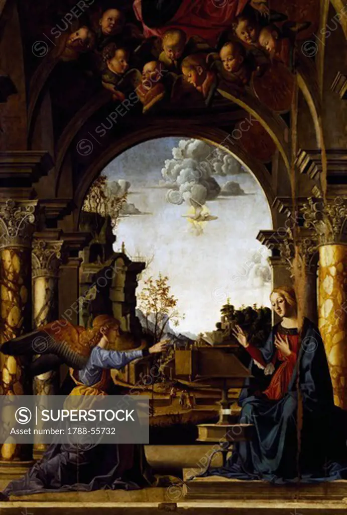 Annunciation, by Marco Palmezzano (ca 1460-1539), oil painting.