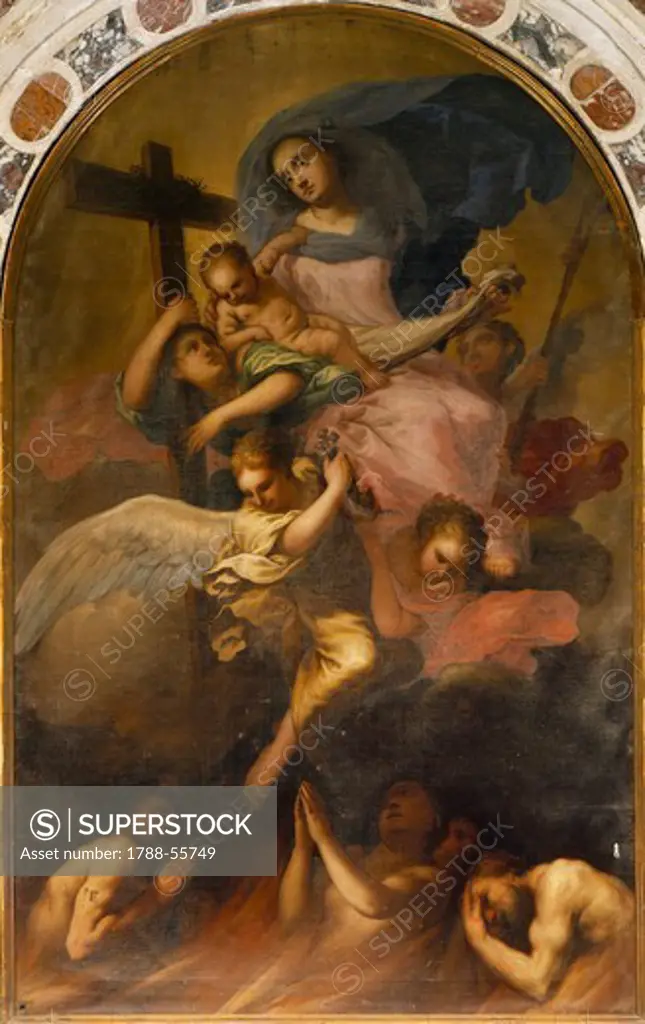 Madonna in Glory with the Child and the Souls of Purgatory, ca 1700, by Antonio Zanchi (1631-1722), painting,Cathedral of St Sophia, Lendinara, Rovigo, Italy.