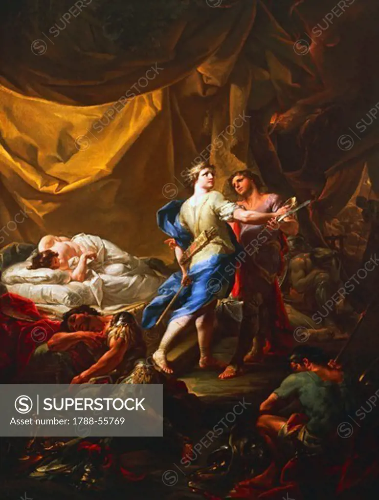 Odysseus and Diomedes in Rhesus's tent, by Corrado Giaquinto (1703-1765), oil on canvas.