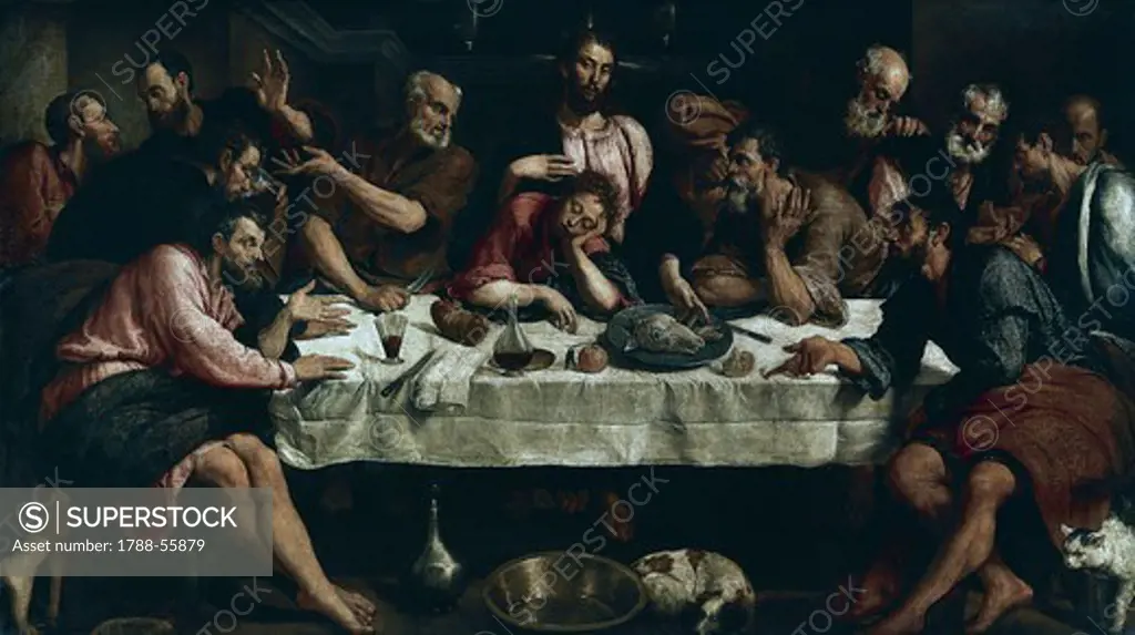 The Last Supper, 1542, by Jacopo Bassano (1517-1592), oil on canvas, 168x270 cm.