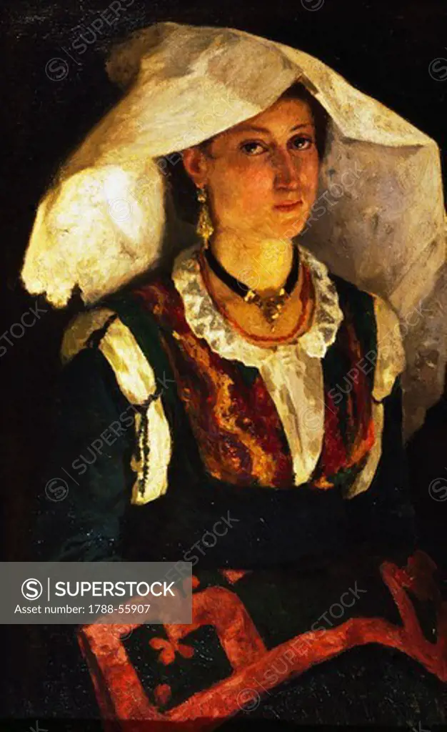 Woman in Sardinian costume, ca 1875, by Michele Cammarano (1835-1920), oil on canvas.