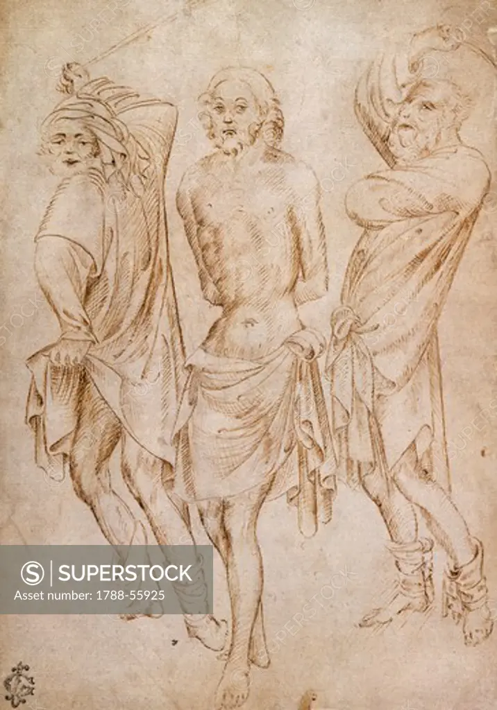 Flagellation of Christ, by Stefano da Verona (1379-1438), pen drawing.