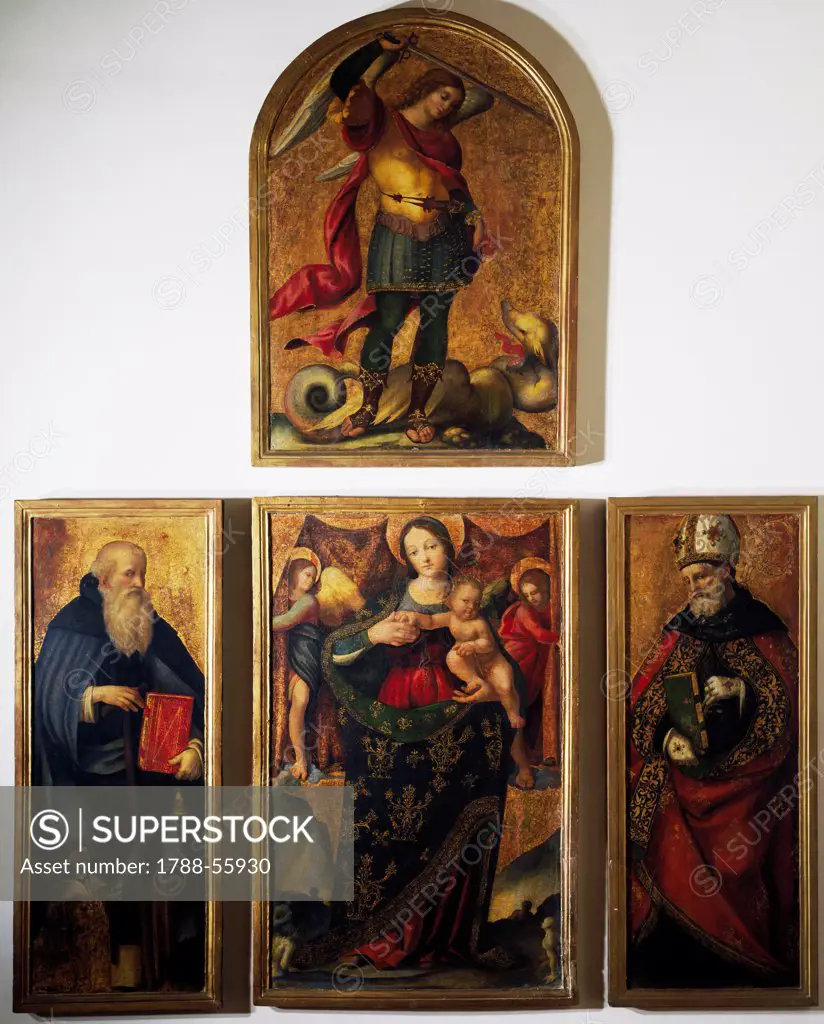 Polyptych with Madonna and Saints, by Andrea Sabatini da Salerno (1480-1530), painting on wood.
